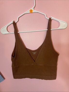 Urban Outfitters Brown Ribbed V-Neck Cropped Cami